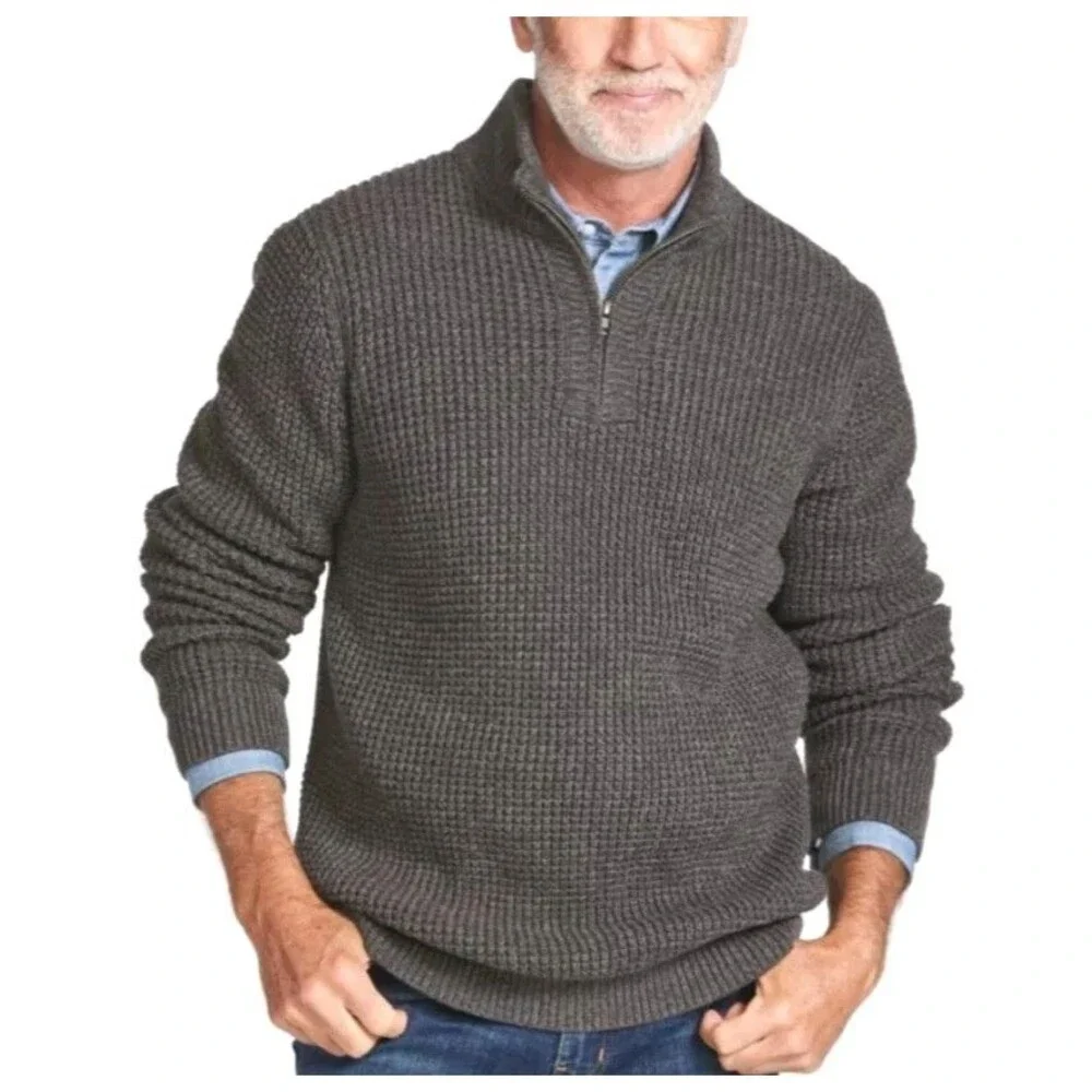 NWOT LL Bean Size S Organic Cotton Waffle Sweater Quarter Zip Gray Marl Gorpcore